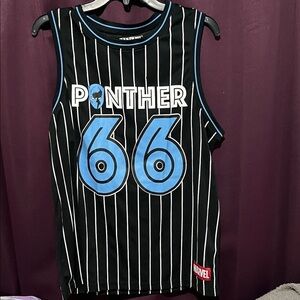 Marvel Black Jersey with Blue and White Stripes